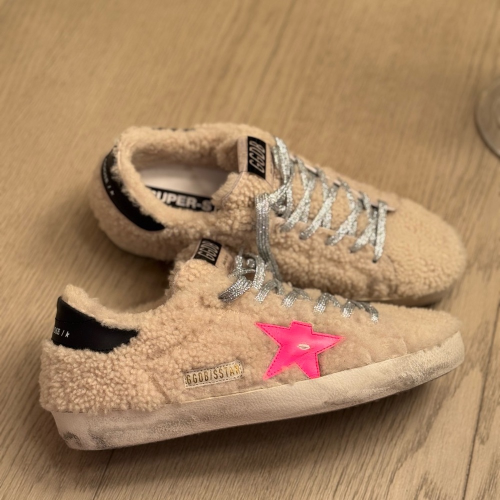 Golden Goose Superstar Natural Shearling Beige and Pink Sneakers | size 10 // 41
